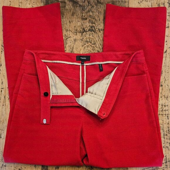 THEORY Crimson Red Cropped‎ Moleskin Twill Pant Size 6 - Picture 4 of 6